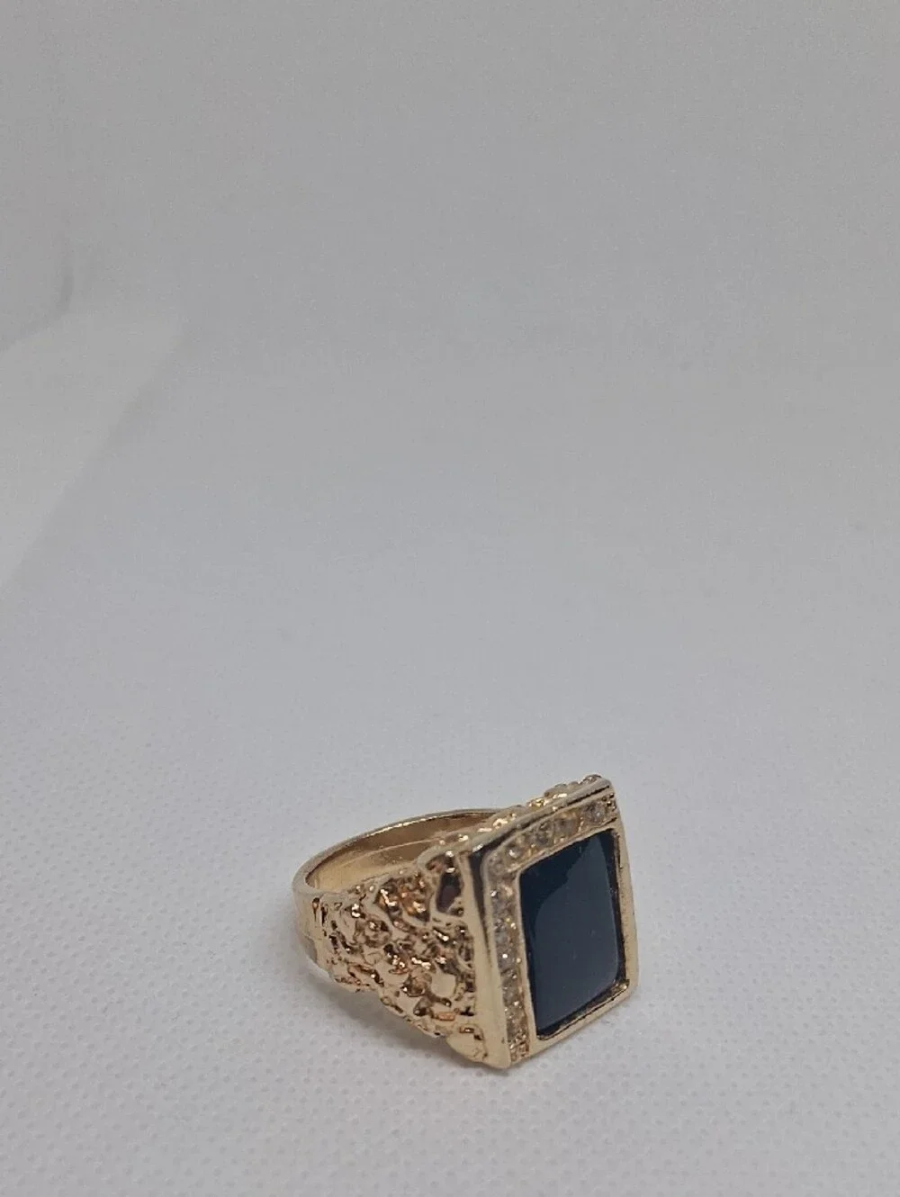 14 K Gold-plated Black Obsidian Statement Nugget Ring